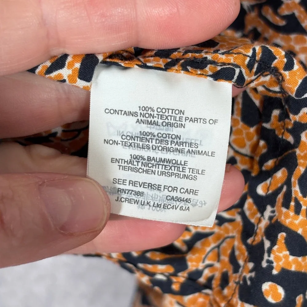 J Crew x Drakes London Blouse Size 6‎ Navy Orange Giraffe Print Popover Safari